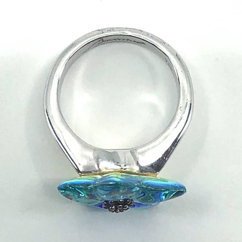 【美品】Baccarat バカラ／ブロッサム スター カクテル リング 指輪／12.5号／SV925・クリスタルグラス／ブルー・マルチカラー・シルバー／BC587