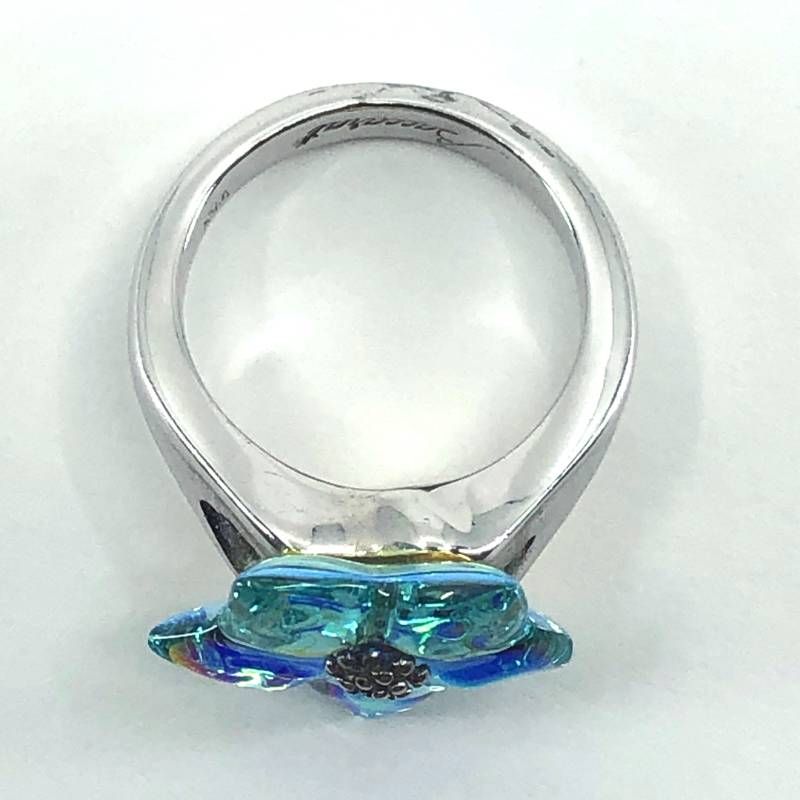 【美品】Baccarat バカラ／ブロッサム スター カクテル リング 指輪／12.5号／SV925・クリスタルグラス／ブルー・マルチカラー・シルバー／BC587