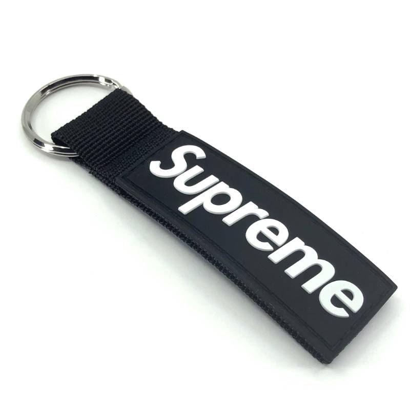 【未使用】SUPREME シュプリーム／23SS ウェビング キーチェーン／ラバーパッチ ボックスロゴ／ブラック・シルバー
