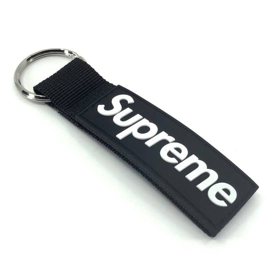 【未使用】SUPREME シュプリーム／23SS ウェビング キーチェーン／ラバーパッチ ボックスロゴ／ブラック・シルバー