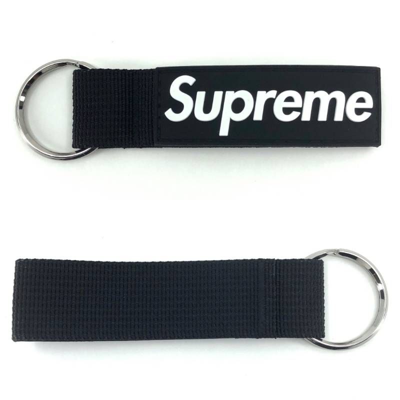 【未使用】SUPREME シュプリーム／23SS ウェビング キーチェーン／ラバーパッチ ボックスロゴ／ブラック・シルバー