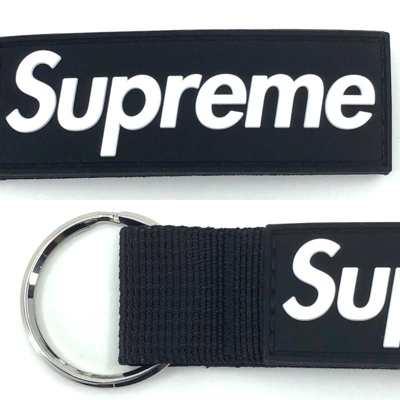 【未使用】SUPREME シュプリーム／23SS ウェビング キーチェーン／ラバーパッチ ボックスロゴ／ブラック・シルバー