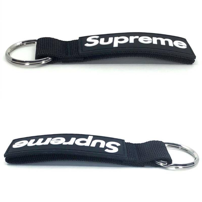 【未使用】SUPREME シュプリーム／23SS ウェビング キーチェーン／ラバーパッチ ボックスロゴ／ブラック・シルバー