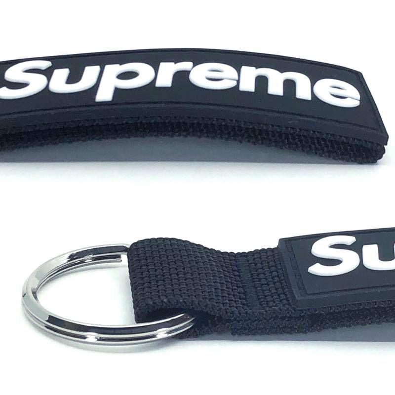 【未使用】SUPREME シュプリーム／23SS ウェビング キーチェーン／ラバーパッチ ボックスロゴ／ブラック・シルバー