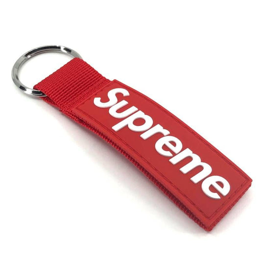 【未使用】SUPREME シュプリーム／23SS ウェビング キーチェーン／ラバーパッチ ボックスロゴ／レッド・シルバー
