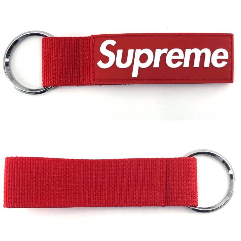 【未使用】SUPREME シュプリーム／23SS ウェビング キーチェーン／ラバーパッチ ボックスロゴ／レッド・シルバー
