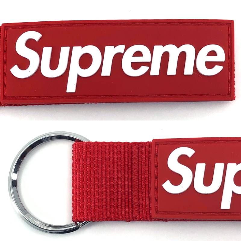 【未使用】SUPREME シュプリーム／23SS ウェビング キーチェーン／ラバーパッチ ボックスロゴ／レッド・シルバー