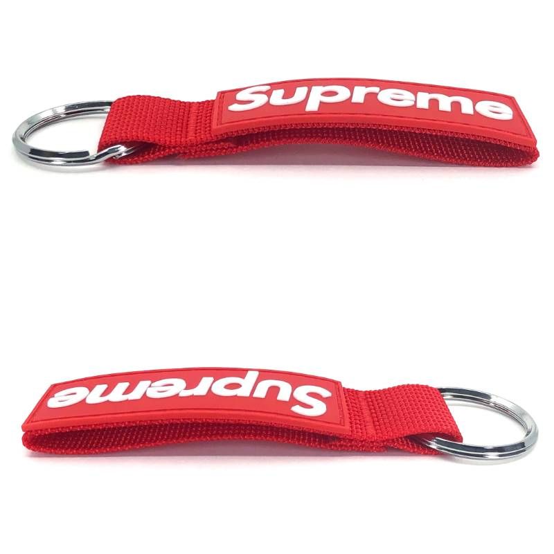 【未使用】SUPREME シュプリーム／23SS ウェビング キーチェーン／ラバーパッチ ボックスロゴ／レッド・シルバー