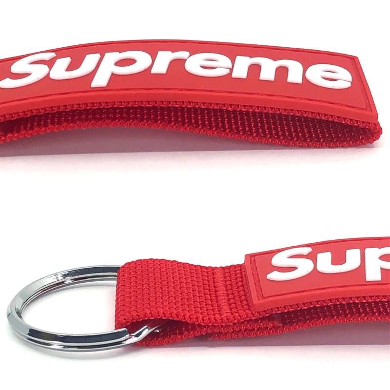 【未使用】SUPREME シュプリーム／23SS ウェビング キーチェーン／ラバーパッチ ボックスロゴ／レッド・シルバー