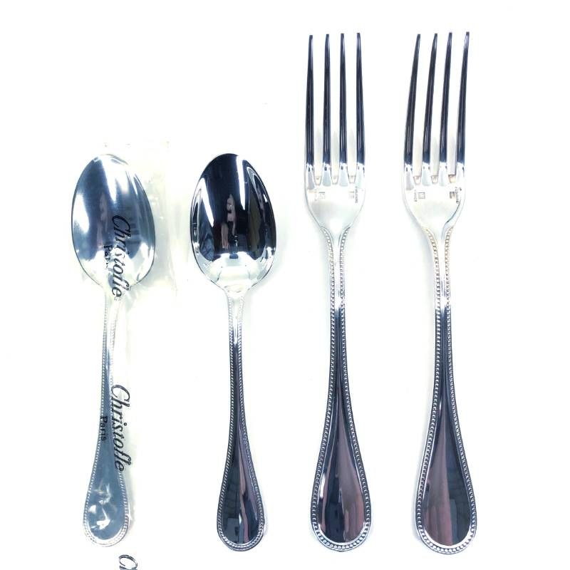 【美品】Christofle クリストフル／フォーク・スプーン パール シルバーコーティング 各2本セット／クリストフルシルバー／シルバー／0317