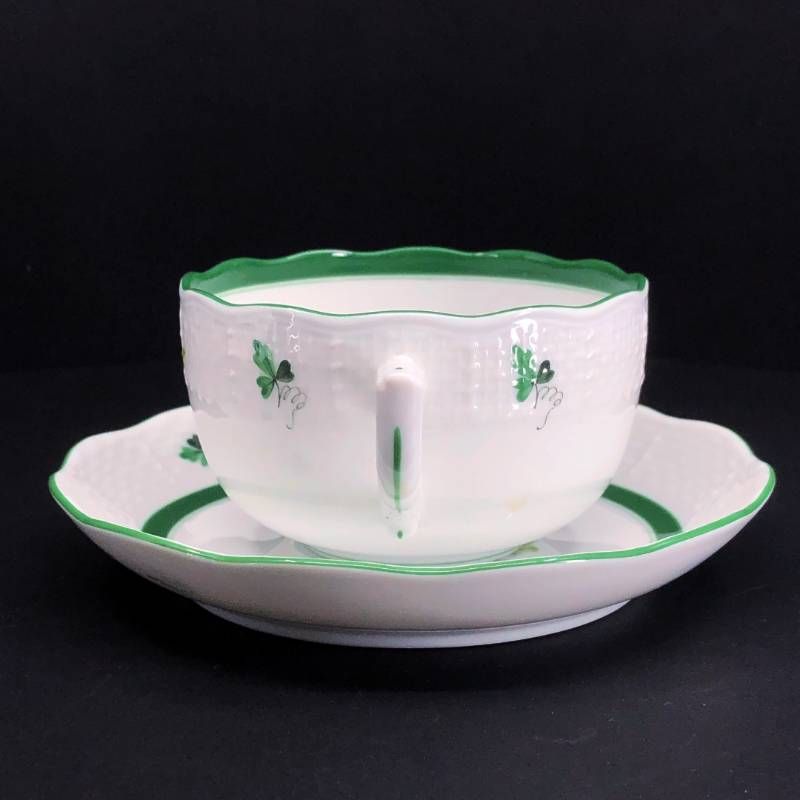 【美品】Herend ヘレンド／ウィーンのバラ カップ&ソーサー／陶器／ホワイト・グリーン