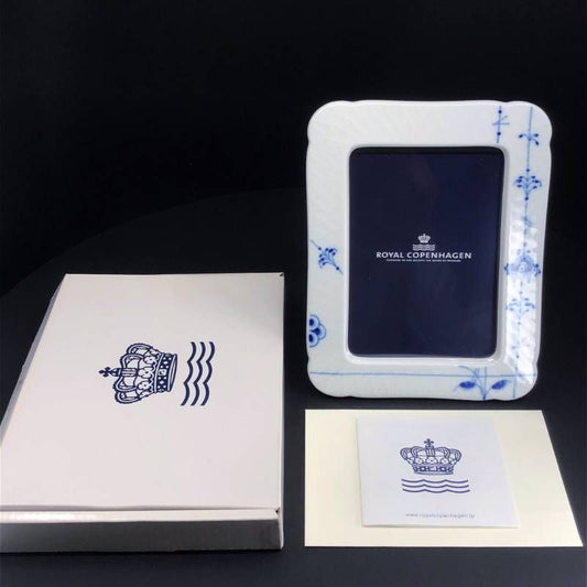 【美品・箱付】Royal Copenhagen ロイヤルコペンハーゲン／ブルーパルメッテ フォトフレーム 写真立て／陶器／ホワイト・ブルー