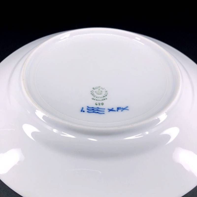 【美品】Royal Copenhagen ロイヤルコペンハーゲン／ブルーフルーテッド プレイン ペア プレート 皿 2枚 セット／19.5cm／陶器／ホワイト・ブルー／M03049