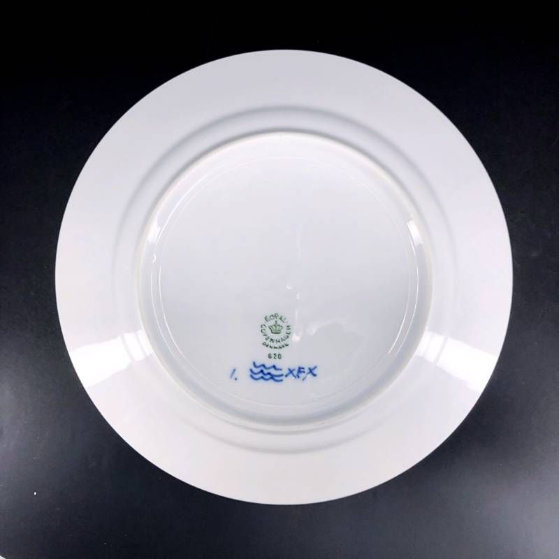 【美品】Royal Copenhagen ロイヤルコペンハーゲン／ブルーフルーテッド プレイン ペア プレート 皿 2枚 セット／19.5cm／陶器／ホワイト・ブルー／M03049