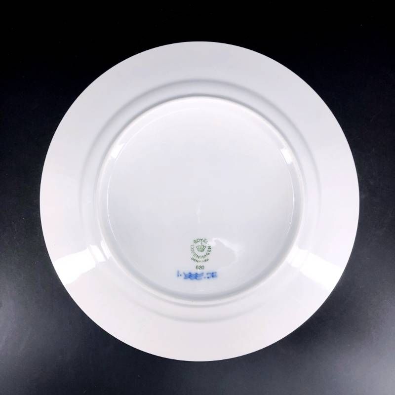 【美品】Royal Copenhagen ロイヤルコペンハーゲン／ブルーフルーテッド プレイン ペア プレート 皿 2枚 セット／19.5cm／陶器／ホワイト・ブルー／M03050