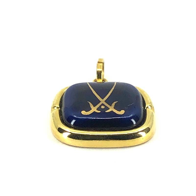 【美品】MEISSEN マイセン／双剣 ネックレス ペンダントトップ／GP・陶器／ゴールド・ネイビー・ホワイト