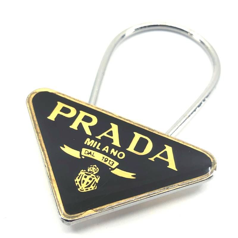 PRADA プラダ／三角プレート トライアングル ロゴ キーリング キーホルダー チャーム／メタル／ブラウン・シルバー