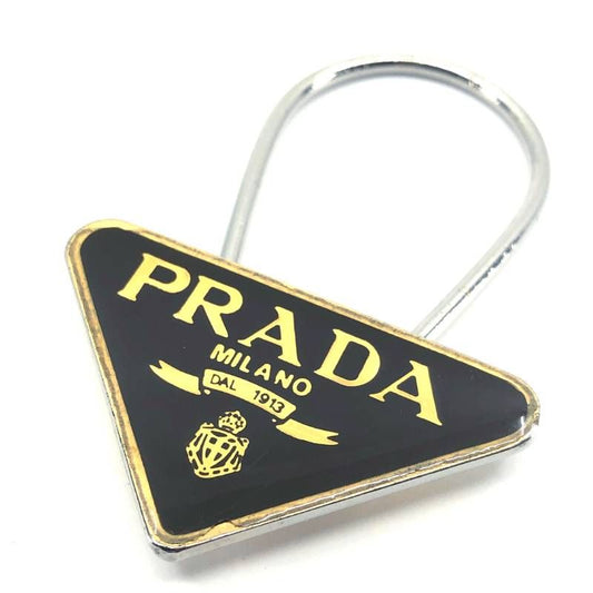 PRADA プラダ／三角プレート トライアングル ロゴ キーリング キーホルダー チャーム／メタル／ブラウン・シルバー