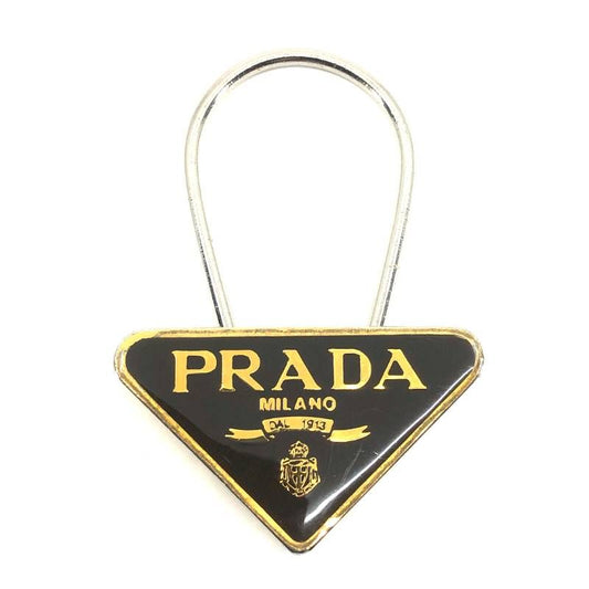 PRADA プラダ／三角プレート トライアングル ロゴ キーリング キーホルダー チャーム／メタル／ブラウン・シルバー