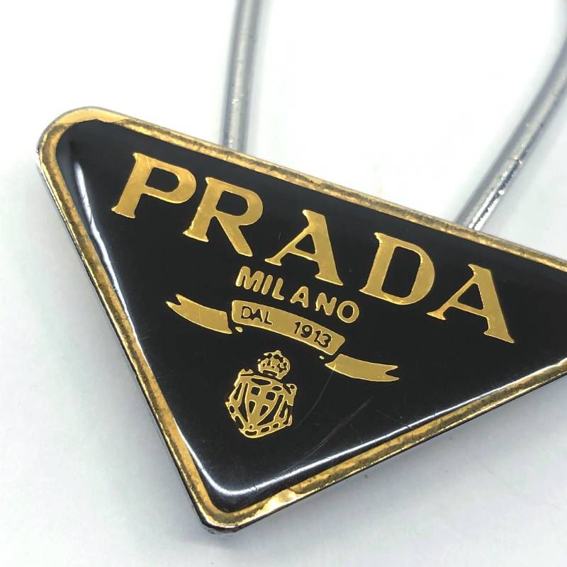PRADA プラダ／三角プレート トライアングル ロゴ キーリング キーホルダー チャーム／メタル／ブラウン・シルバー