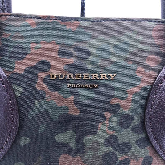【美品】BURBERRY バーバリー／迷彩 カモフラージュ 2way トートバッグ／プローサム レザー・キャンバス／カモフラ・グリーン・ブラック