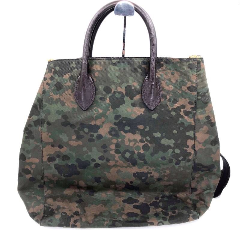 【美品】BURBERRY バーバリー／迷彩 カモフラージュ 2way トートバッグ／プローサム レザー・キャンバス／カモフラ・グリーン・ブラック