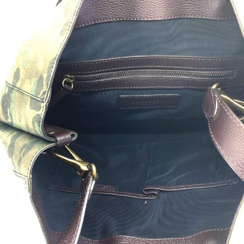 【美品】BURBERRY バーバリー／迷彩 カモフラージュ 2way トートバッグ／プローサム レザー・キャンバス／カモフラ・グリーン・ブラック
