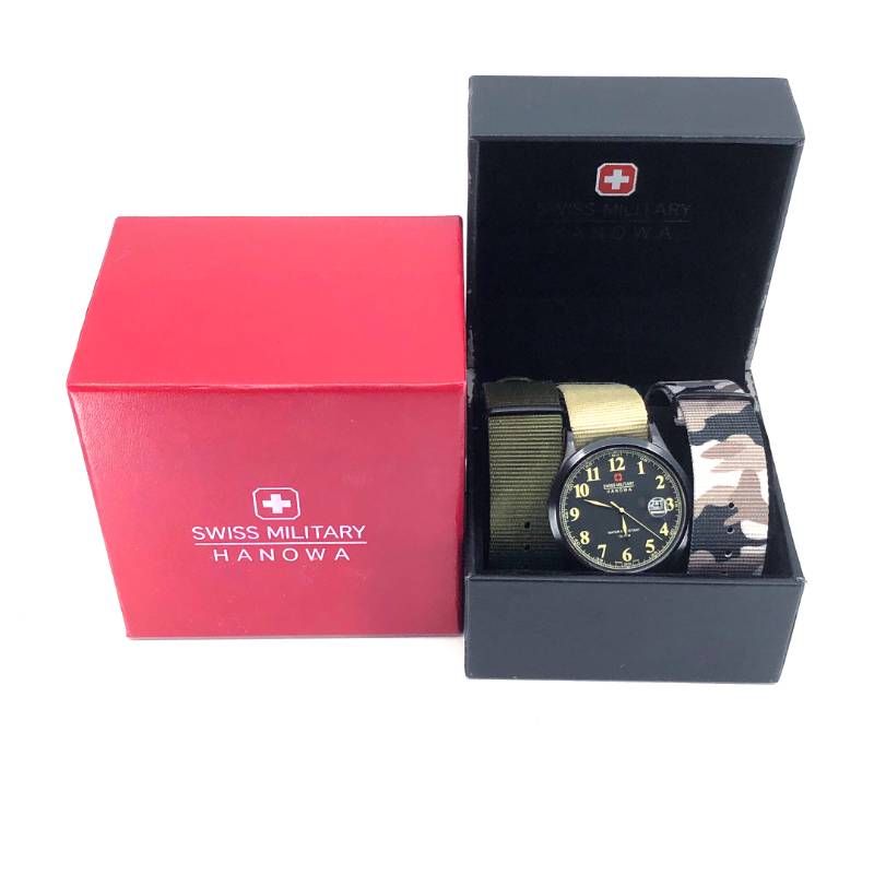 【美品・電池交換済み・チェンジベルト付き】SWISS MILITARY スイスミリタリー／06-4248／クォーツ／ステンレス／ブラック・各色（ミリタリーカラー）／M03066B
