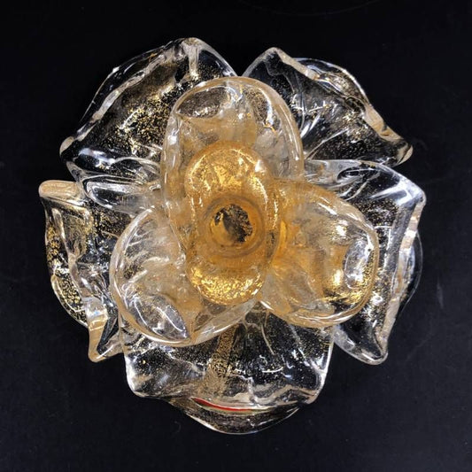 【美品】MURANO ムラーノ／ローズ バラ キャンドルホルダー 置物／グラス／クリア・ゴールド