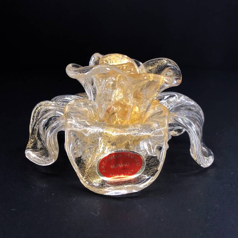 【美品】MURANO ムラーノ／ローズ バラ キャンドルホルダー 置物／グラス／クリア・ゴールド