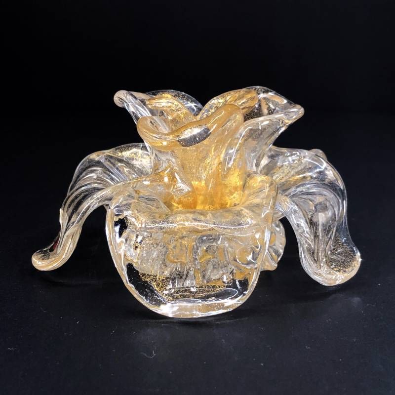 【美品】MURANO ムラーノ／ローズ バラ キャンドルホルダー 置物／グラス／クリア・ゴールド