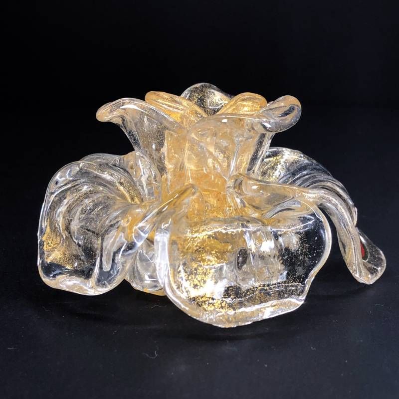【美品】MURANO ムラーノ／ローズ バラ キャンドルホルダー 置物／グラス／クリア・ゴールド