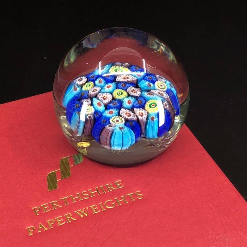 【美品・箱付き】PERTHSHIRE パースシャー／ミルフィオリ ペーパーウェイト 置物／グラス／クリア・ブルー