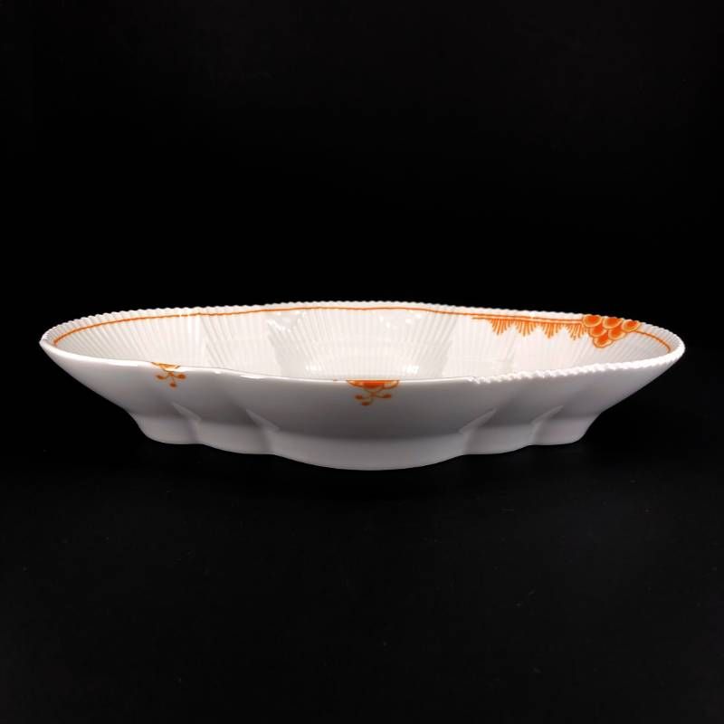【美品】Royal Copenhagen ロイヤルコペンハーゲン／カラーエレメンツ オレンジ オーバルディッシュ／23cm／陶器／ホワイト・オレンジ