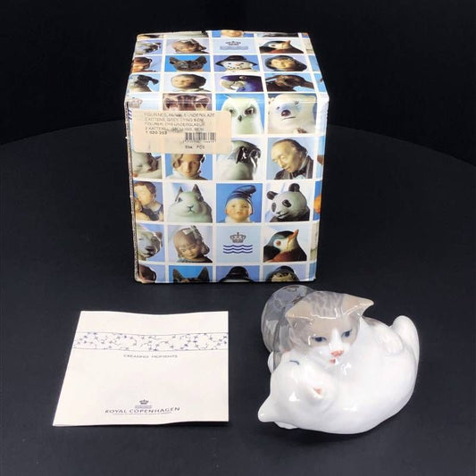 【美品・箱付き】Royal Copenhagen ロイヤルコペンハーゲン／2匹の猫 フィギュリン／陶器／マルチカラー