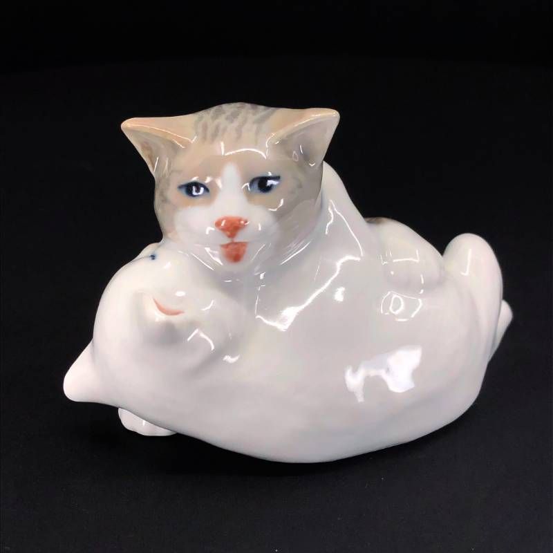 【美品・箱付き】Royal Copenhagen ロイヤルコペンハーゲン／2匹の猫 フィギュリン／陶器／マルチカラー