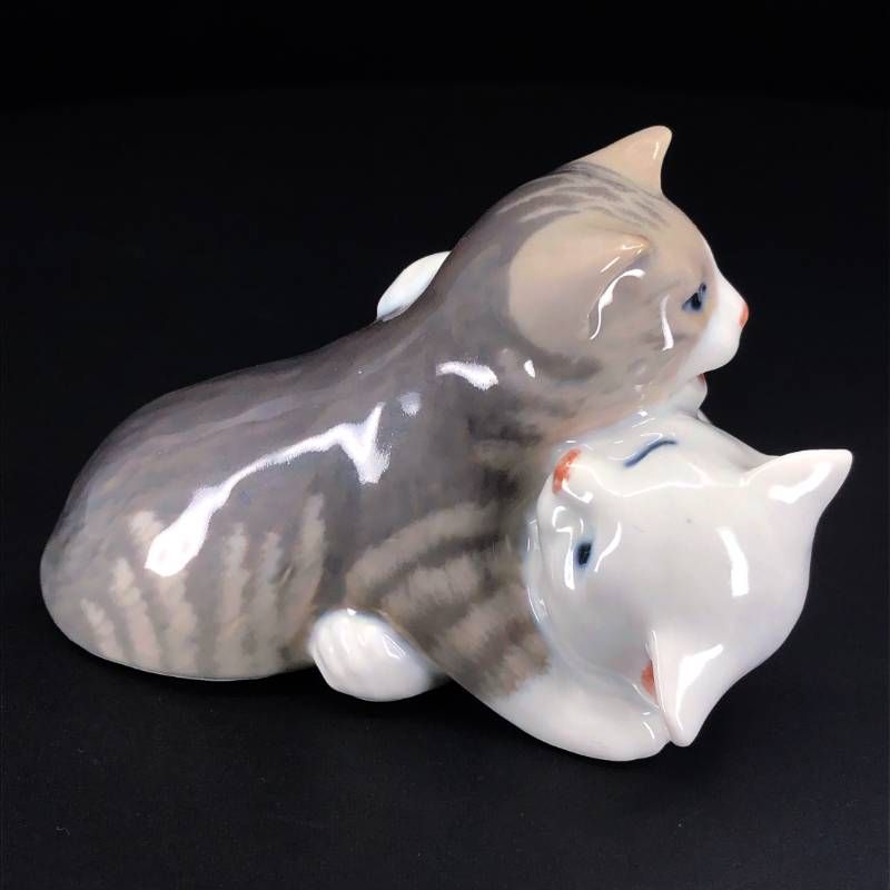 【美品・箱付き】Royal Copenhagen ロイヤルコペンハーゲン／2匹の猫 フィギュリン／陶器／マルチカラー