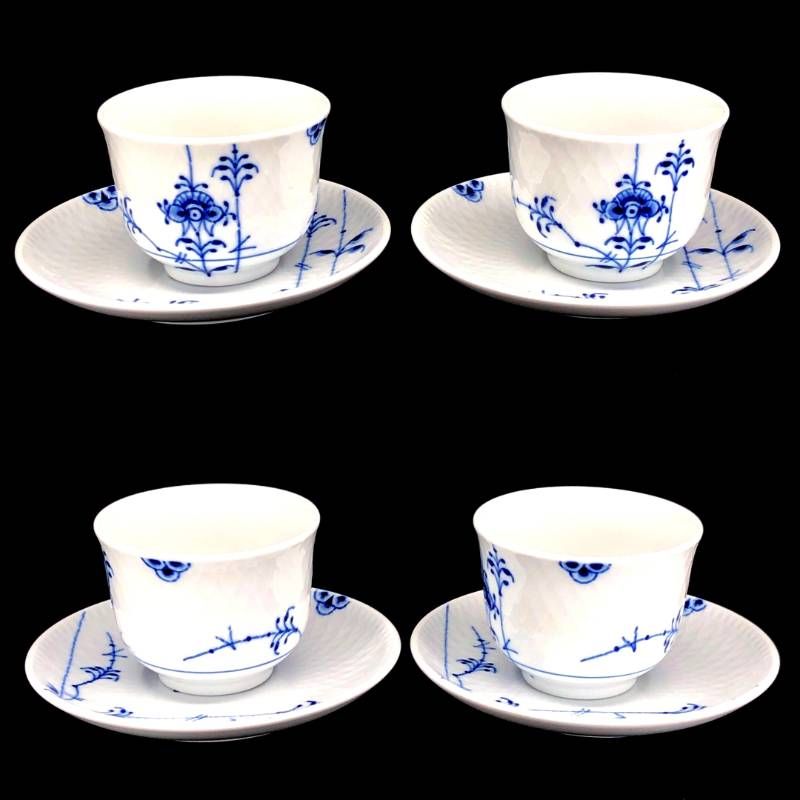 【美品・箱付き】Royal Copenhagen ロイヤルコペンハーゲン／ブルーパルメッテ キティちゃん サンリオ ノーハンドル ペア カップ＆ソーサー 湯飲み 2客／陶器／ホワイト