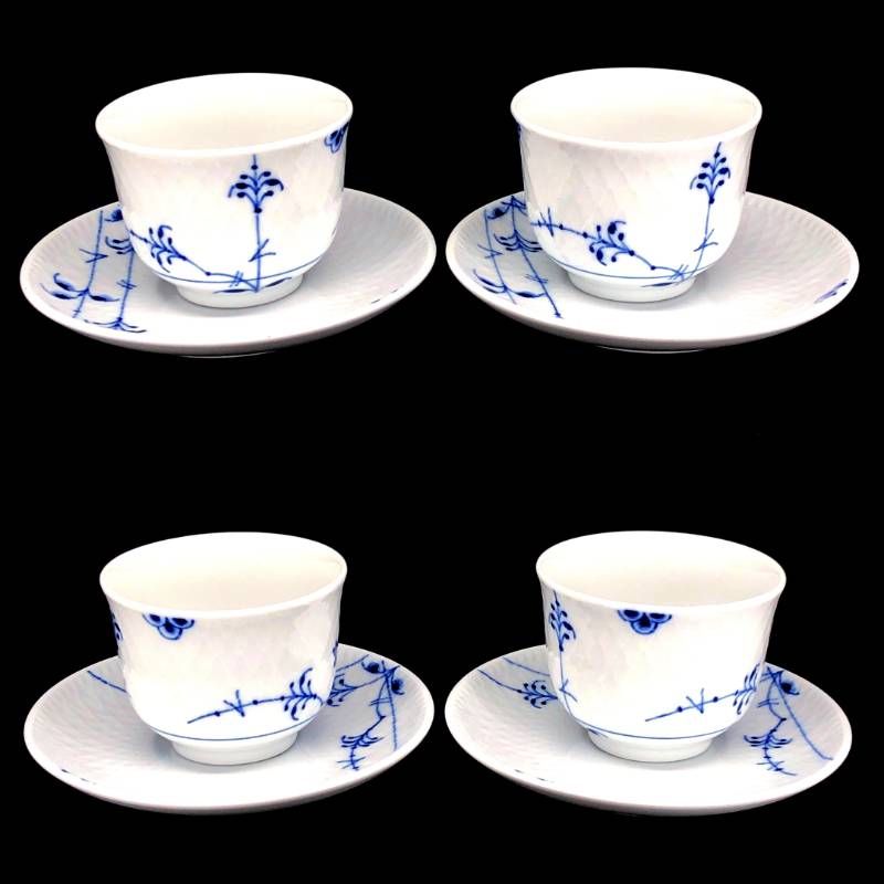 【美品・箱付き】Royal Copenhagen ロイヤルコペンハーゲン／ブルーパルメッテ キティちゃん サンリオ ノーハンドル ペア カップ＆ソーサー 湯飲み 2客／陶器／ホワイト