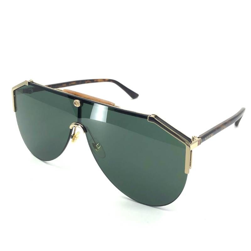 【美品】GUCCI グッチ／メンズ サングラス GG0584S 002 140／レザー・アセテート／ゴールド・グリーン・ハバナ