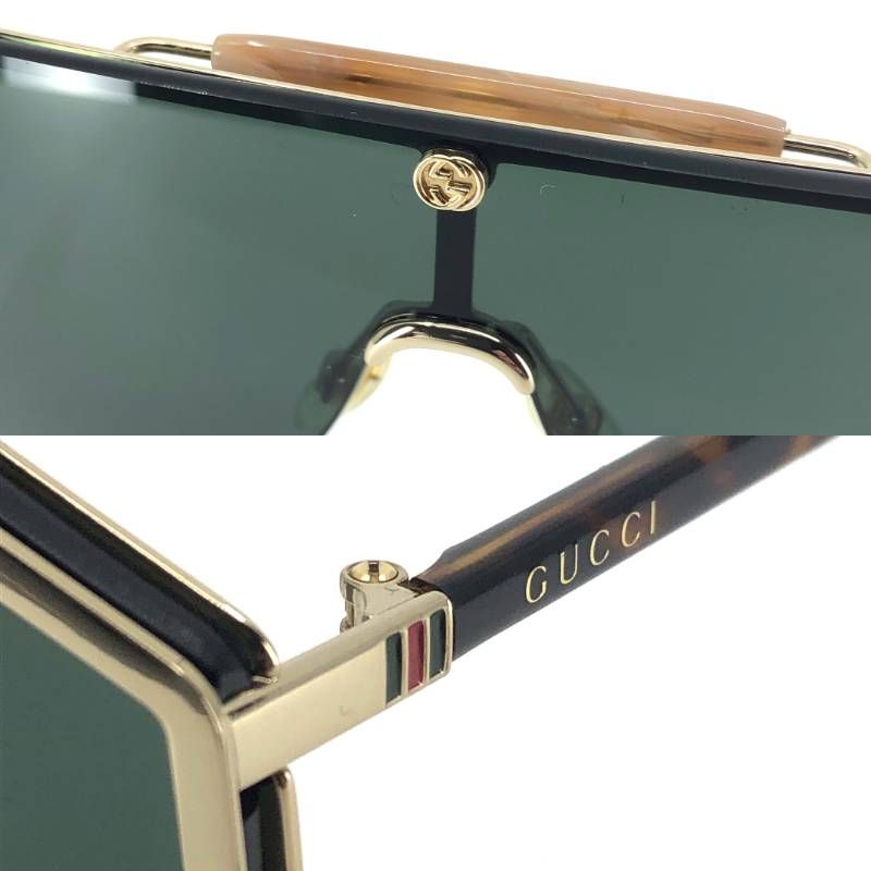 【美品】GUCCI グッチ／メンズ サングラス GG0584S 002 140／レザー・アセテート／ゴールド・グリーン・ハバナ