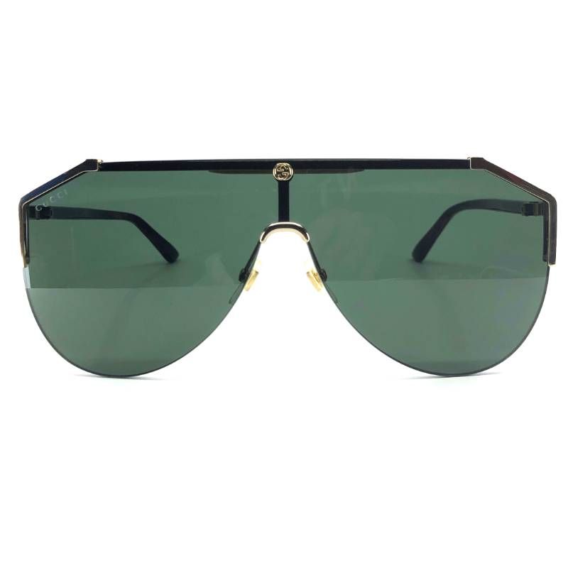 【美品】GUCCI グッチ／メンズ サングラス GG0584S 002 140／レザー・アセテート／ゴールド・グリーン・ハバナ