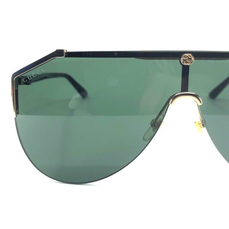 【美品】GUCCI グッチ／メンズ サングラス GG0584S 002 140／レザー・アセテート／ゴールド・グリーン・ハバナ