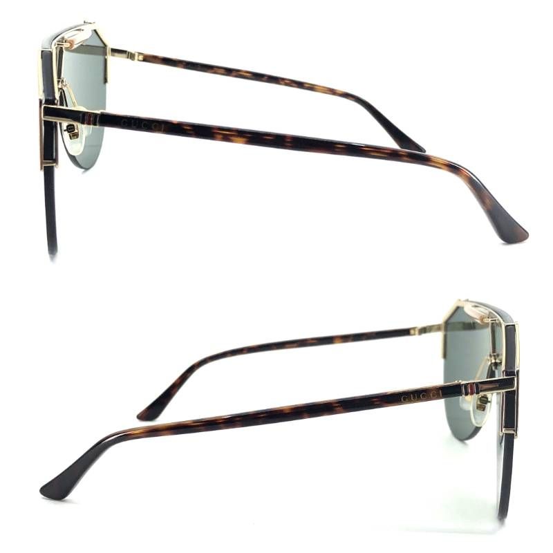 【美品】GUCCI グッチ／メンズ サングラス GG0584S 002 140／レザー・アセテート／ゴールド・グリーン・ハバナ
