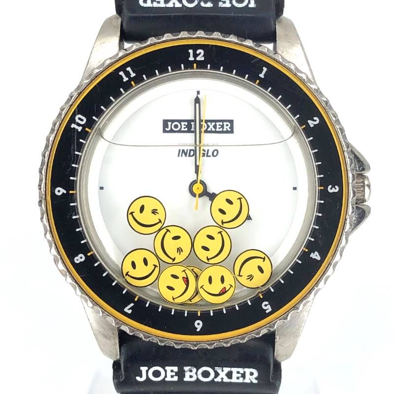 【希少・電池交換済み】JOEBOXER ジョーボクサー／INDIGLO インディグロ スマイル ラウンド 1995／クォーツ／ステンレス／ブラック・ホワイト