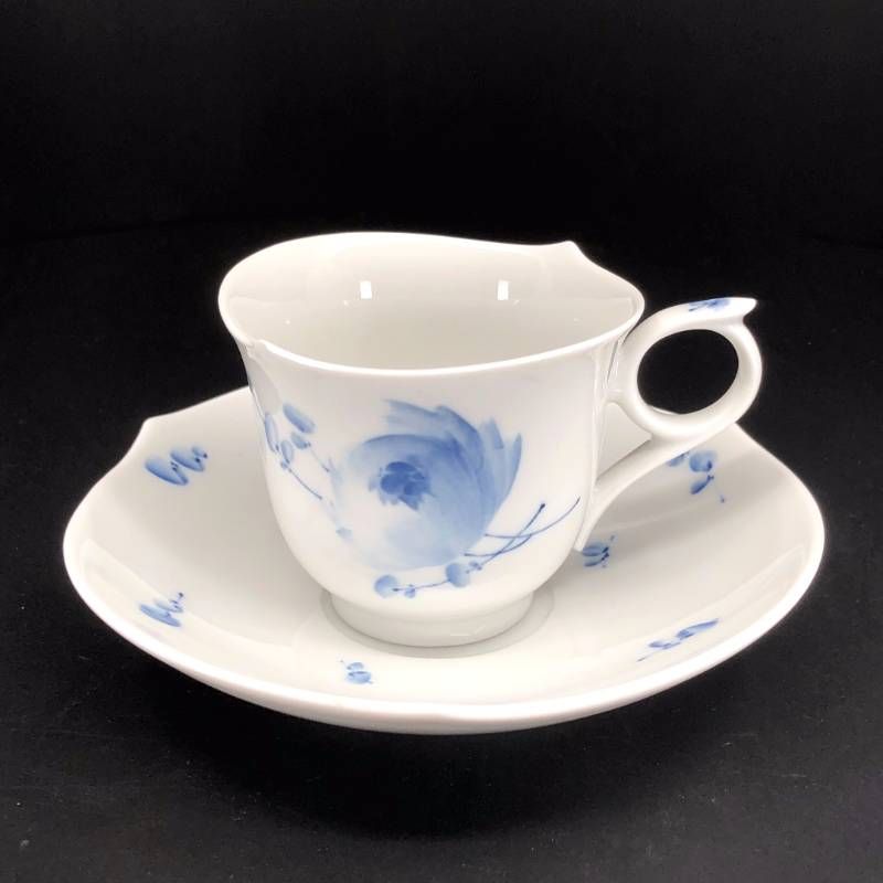 【訳あり・売り切り・美品】MEISSEN マイセン／青い花 モカ カップ＆ソーサー／陶器／ホワイト・ブルー