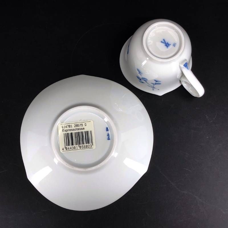 【訳あり・売り切り・美品】MEISSEN マイセン／青い花 モカ カップ＆ソーサー／陶器／ホワイト・ブルー
