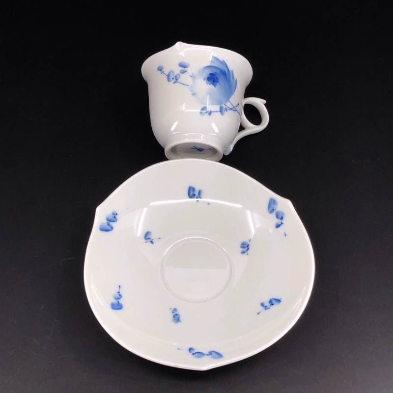 【訳あり・売り切り・美品】MEISSEN マイセン／青い花 モカ カップ＆ソーサー／陶器／ホワイト・ブルー
