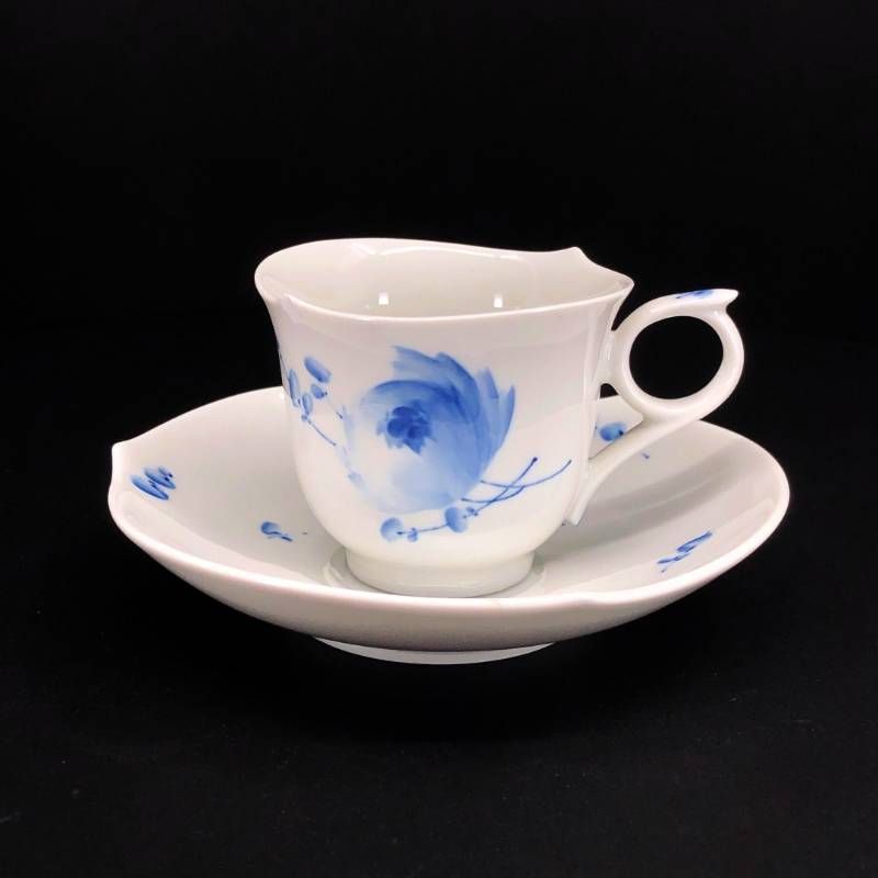 【訳あり・売り切り・美品】MEISSEN マイセン／青い花 モカ カップ＆ソーサー／陶器／ホワイト・ブルー