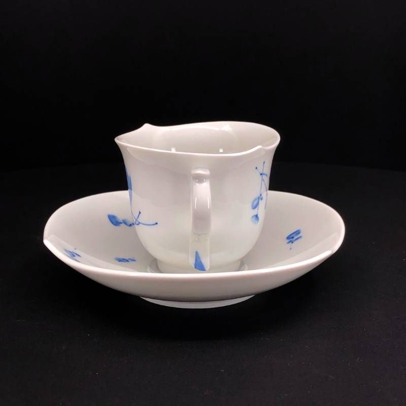 【訳あり・売り切り・美品】MEISSEN マイセン／青い花 モカ カップ＆ソーサー／陶器／ホワイト・ブルー